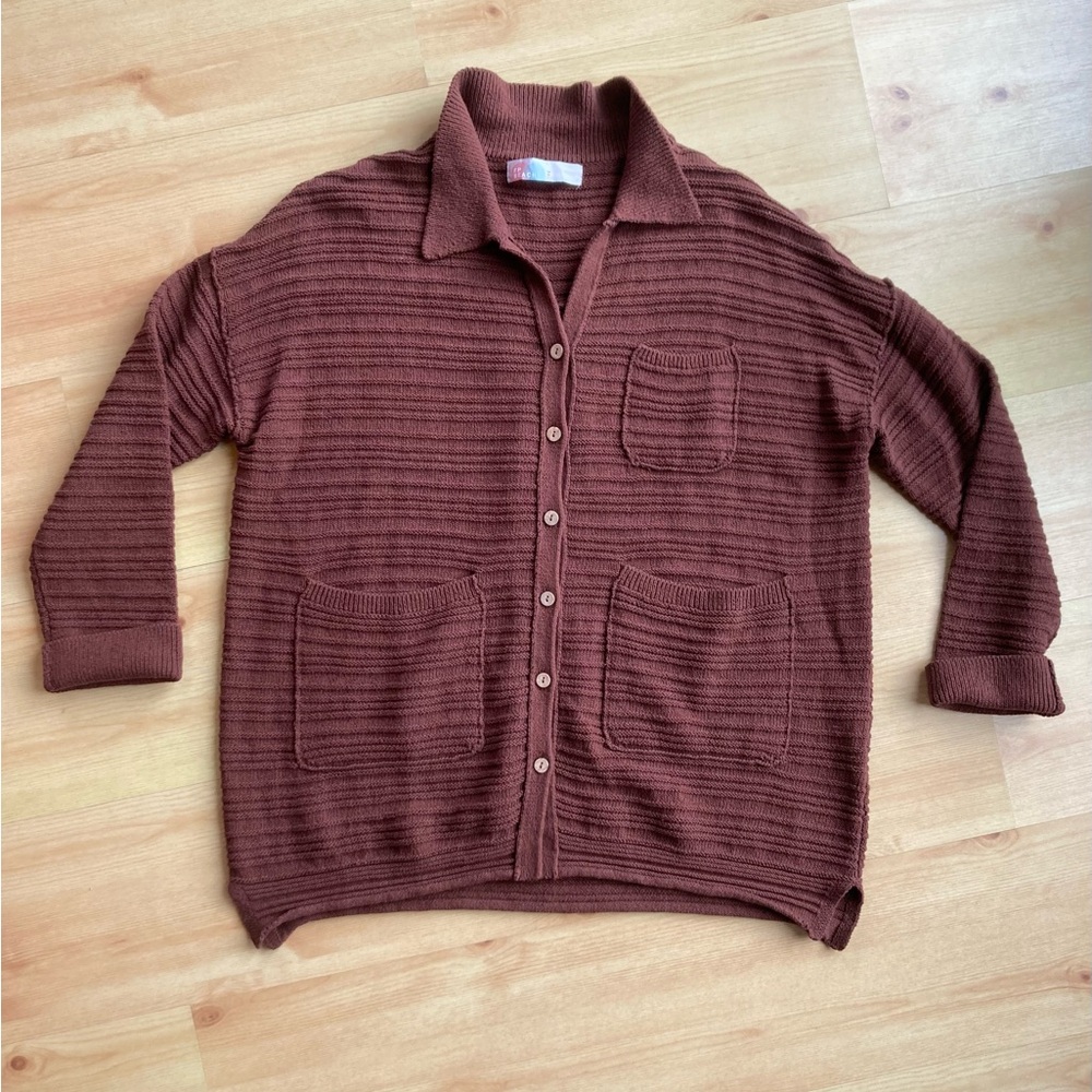 FP Beach Free People Loose Brown Cardigan Womens Medium EUC